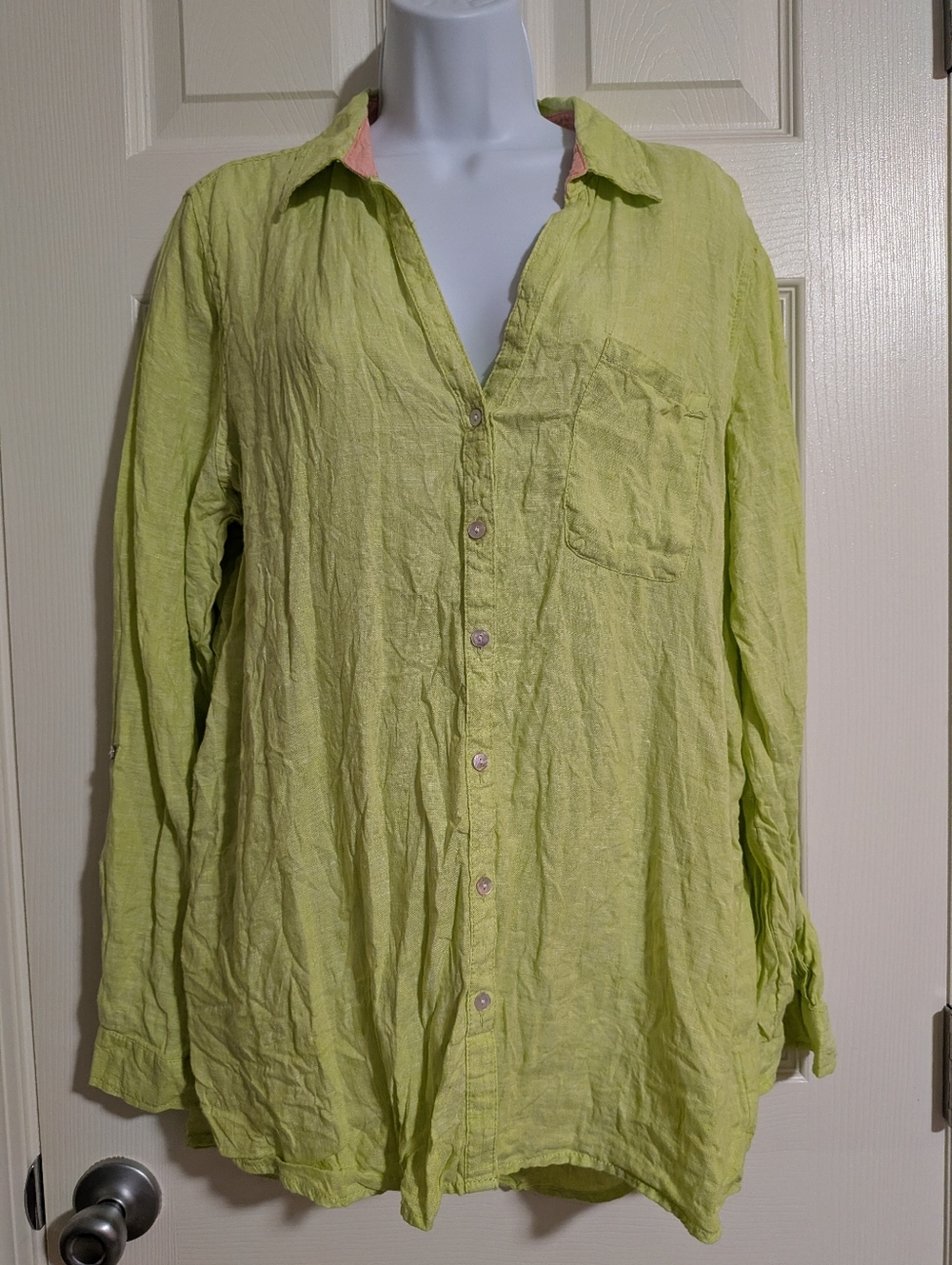 Sigrid Olsen Large 100% Linen Long Sleeve Button Up Spring Summer Top